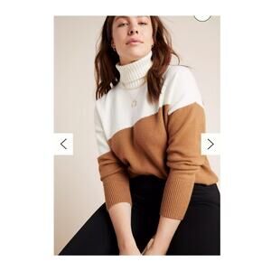 Anthropologie Color Block‎ Turtleneck Sweater Brown Cream Casual Cute Womens XL